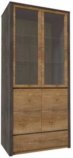 Vitrina Gala Meble Montana W2D, ąžuolo sp./pilka sp., 43 cm x 90 cm x 197 cm