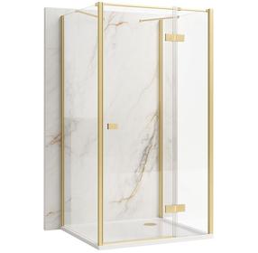 Dušo kabina Rea Atlas II KPL-K4873, 3-sienų, stačiakampė, be padėklo, 80 cm x 90 cm x 200 cm, brushed gold sp./skaidrus