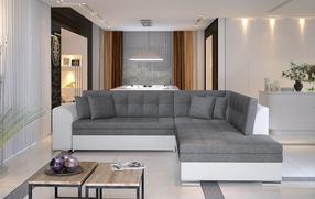 Kampinė sofa Pieretta Sawana 05, Soft 17, balta sp./tamsiai pilka sp., dešininė, 205 x 260 cm x 80 cm