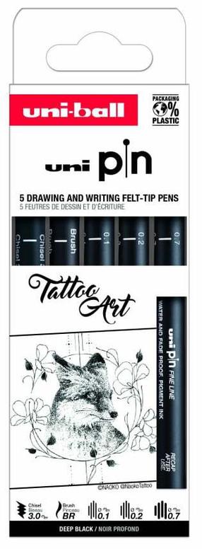 Žymeklis Uni-Ball Tattoo Art, vienpusiai, juoda sp., 5 vnt.