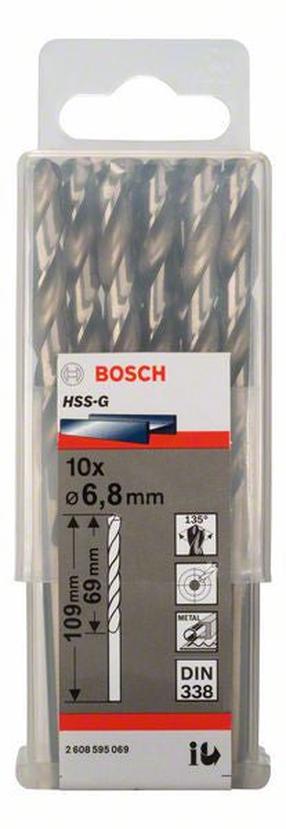 Metalo grąžtų rinkinys Bosch, metalas, hss-g, tiesus, 6.8 mm x 10.9 cm