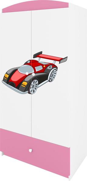 Vaikiška spinta Kocot Kids Babydreams Racing Car, balta sp./rožinė sp., 90 cm x 52 cm x 175.5 cm