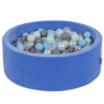 Baseinas su kamuoliukais KiddyMoon Velvet ball pit Round 300 Balls, 90 cm x 90 cm, 300 vnt, skaidri sp./mėlyna sp.