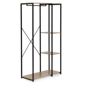 Drabužių kabykla su lentyna ModernHome GIC-HS901D-15, 167 cm, juoda sp./šviesus ąžuolas sp.