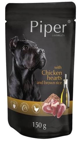 Šlapias šunų maistas Piper with Chicken Hearts and Brown Rice, vištiena, 0.15 kg