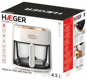 Karšto oro gruzdintuvė Haeger Air Glass AF-G45.006B, balta sp., 1200 W, 4.5 l