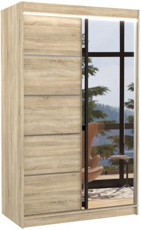 Spinta ADRK Nicea LED, sonoma ąžuolo sp., 58 cm x 120 cm x 200 cm, su veidrodžiu