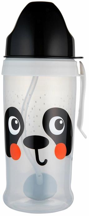 Gertuvė su silikoniniu šiaudeliu Canpol Babies BabiesBoo Panda, 270 ml, 18 mėn., plastikas, balta sp./juoda sp.