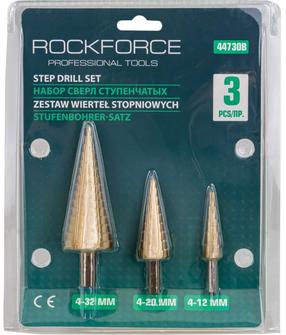 Pakopinis grąžtas, rinkinys Rockforce RF-44730B, medienai/metalas, hss-tin, cilindrinis, 4 - 20 mm x 19.5 cm