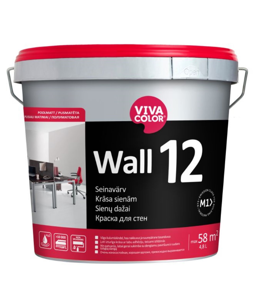 Seinavärv Vivacolor Wall 12, valge, 4.8 l