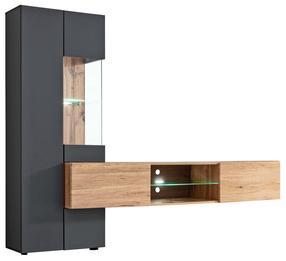 Sekcija ASM Try, antracito sp./ąžuolo sp., 210 cm x 160 cm x 40 cm