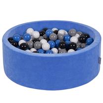 Baseinas su kamuoliukais KiddyMoon Velvet ball pit Round 200 Balls, 90 cm x 90 cm, 200 vnt, mėlyna sp./balta sp.