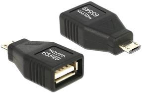 Adapteris Delock USB Micro-B male, USB 2.0 A female, 0 m, melna krās.