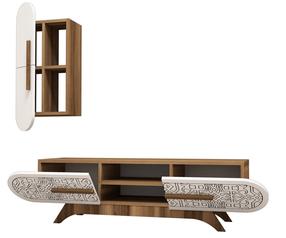 Svetainės baldų komplektas Kalune Design Defne, vidaus, balta sp./riešuto sp.