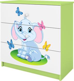 Vaikiška komoda Kocot Kids Babydreams Baby Elephant, balta sp./žalia sp., 80 cm x 41 cm x 80.5 cm