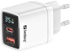 Telefona lādētājs Sandberg 2in1 Charger 441-52, USB Type C/USB Type A, 8 cm, balta krās., 35 W