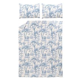 Voodipesukomplekt Domoletti Tropical Eden, valge v./helesinine v., 50 x 70 cm, 160 x 200 cm, 3 os.