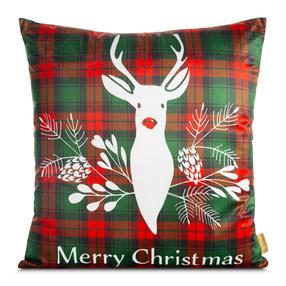 Ziemassvētku dekoratīvs spilvenu pārvalks Reindeer PSWA-173, balta krās./sarkana krās./zaļa krās., 60 cm x 60 cm