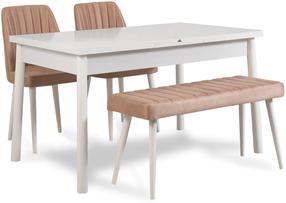 Valgomojo komplektas Kalune Design Santiago 0900 - 3 B, balta sp./šviesiai rožinė sp.