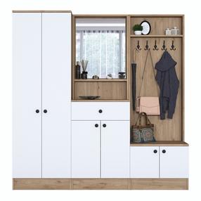 Prieškambario baldų komplektas Kalune Design P6 M3 - 2490, vidaus, balta sp./riešuto sp.