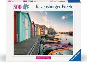 Dėlionė Ravensburger Scandinavian Places Boathouses In Smogen, 36 cm x 49 cm, 500 vnt., įvairių spalvų