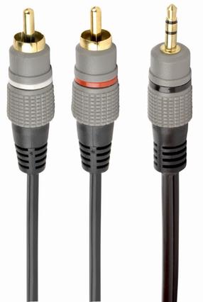 Kabelis Gembird CCA-352-2.5M 3.5 mm stereo male, RCA male x 2, 2.5 m, juoda sp./pilka sp.