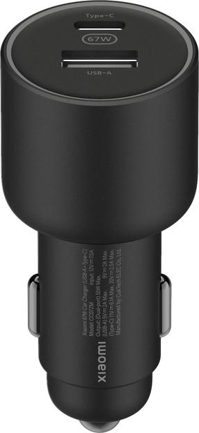 Auto telefona lādētājs Xiaomi USB + USB-C, USB/USB-C, melna krās., 67 W