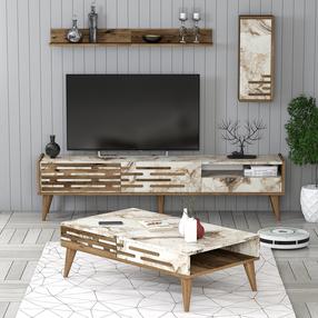 Elutoa mööblikomplekt Kalune Design Valensiya, sise, valge v./marmor v./pähklipuu v.