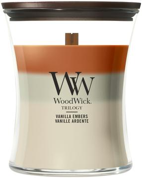 Svece, aromātiskā WoodWick Vanilla Embers, 50 - 65 h, 275 g, daudzkrāsaina