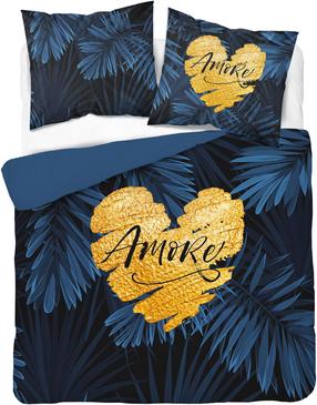 Patalynės užvalkalų komplektas Amore SJC-192, aukso sp./tamsiai mėlyna sp., 70 x 80 cm, 160 x 200 cm