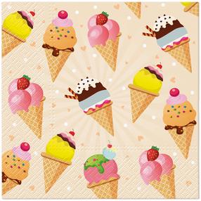 Popierinės servetėlės PAW Ice Cream, 33 cm x 33 cm, įvairių spalvų, 20 vnt.