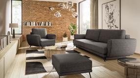 Mēbeļu komplekts Megis 3F & 1F & Pouf, iekštelpu, melna krās.