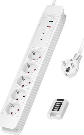 Buitinis ilgintuvas Logilink, 1.5 mm², 1.5 m, 5 lizdų, su jungikliu, balta sp.