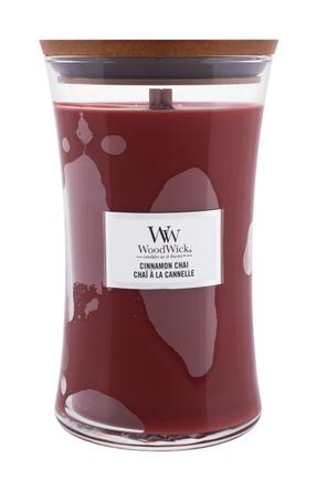 Svece, aromātiskā WoodWick Cinnamon Chai, 120 h, 609.5 g, sarkana krās.