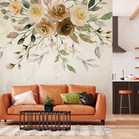 Fototapetas Artgeist Summer Bloom - Retro Floral Motif With Flowers And Leaves With Patterns, 175 cm x 175 cm