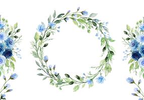Fototapeet Artgeist Romantic Wreath - Plant Motif With Blue Flowers And Leaves, 105 cm x 105 cm