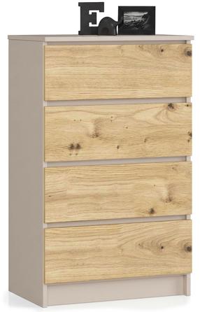 Kumode Akord K60 4SZ CLP PK, kašmira krās./artisan oak krās., 99 cm x 60 cm x 40 cm