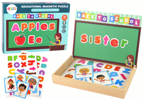 Izglītojošs lasīšanas komplekts Lean Toys Magnetic Puzzle Back To School, 20 cm, daudzkrāsaina