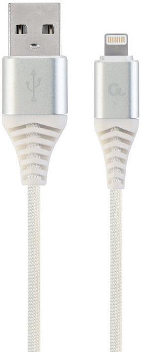 Juhe Gembird USB To Lightning Premium Cotton Braided USB 2.0, Apple Lightning, 2 m, valge v./hõbe v.