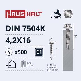 Isekeermestavad kruvid Haushalt DIN 7504K, 4.2 mm x 16 mm, 500 tk