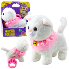 Žaislinis gyvūnas katė Lean Toys Cute Pets Cats Home, 20 cm, balta sp./rožinė sp.