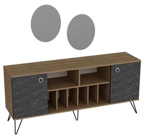 Komoda Kalune Design Lorenz 875ZNA3506, juoda sp./riešuto sp., 78.6 cm x 180 cm x 44.8 cm