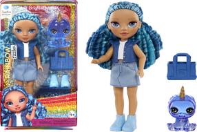 Lelle ar aksesuāriem Rainbow High Little Sister Sapphire, 14 cm, zila krās.