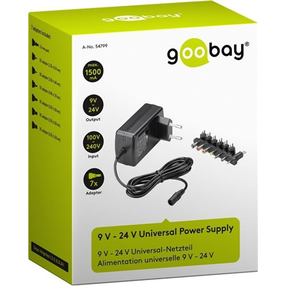 Nešiojamo kompiuterio įkroviklis Goobay Universal Power Supply 54799, 36 W, 100 - 240 V, 1.6 m