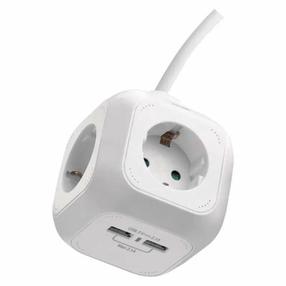 Pikendusjuhe, 3 x 1,5 mm², 1.9 m, 4 pesa, 2USB, valge v.
