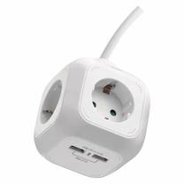 Pikendusjuhe, 3 x 1,5 mm², 1.9 m, 4 pesa, 2USB, valge v.