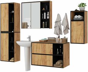 Vonios kambario baldų komplektas Akord Furniture Factory Vami, ąžuolo sp./juoda sp./ruda sp., 30 cm x 50 cm x 170 cm