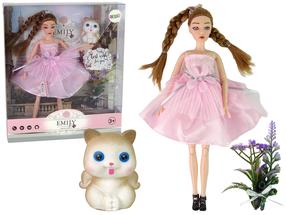 Lėlė Lean Toys Emily Flowers & Cat 13913, 30 cm, rožinė sp.