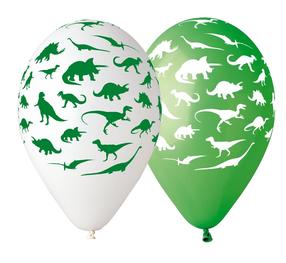 Balonu komplekti ovāls Gemar Dinosaurs, balta krās./zaļa krās., 5 gab.