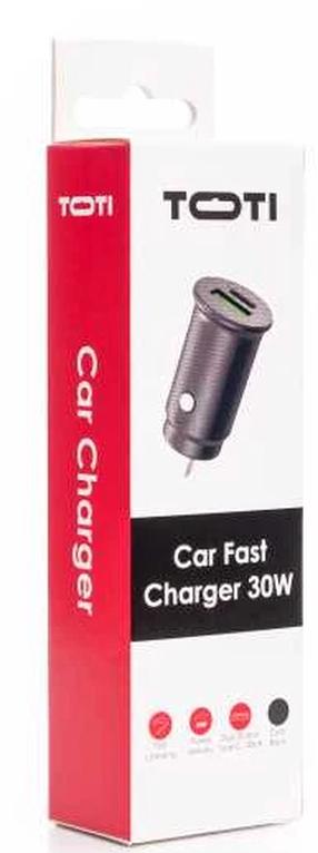 Auto telefona lādētājs Toti, USB Type C/USB Type A/Cigarette Lighter Socket, melna krās., 30 W
